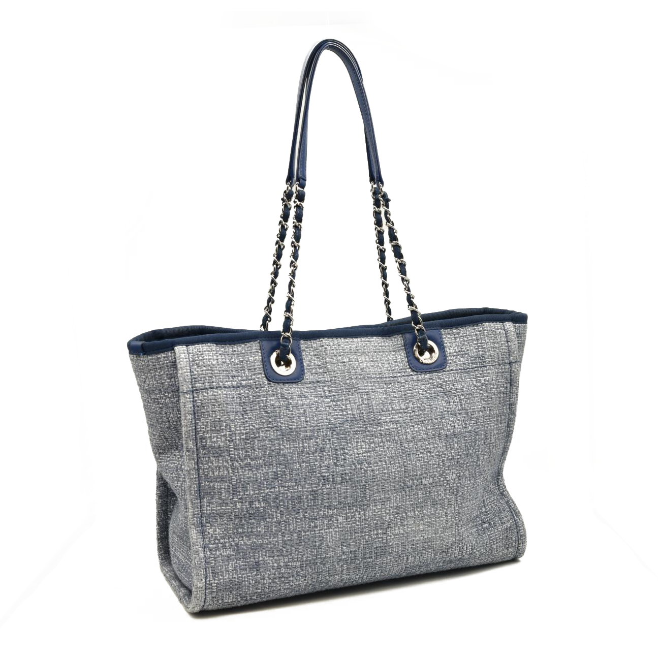 CHANEL Woven Straw Raffia Medium Deauville Tote Blue 25*