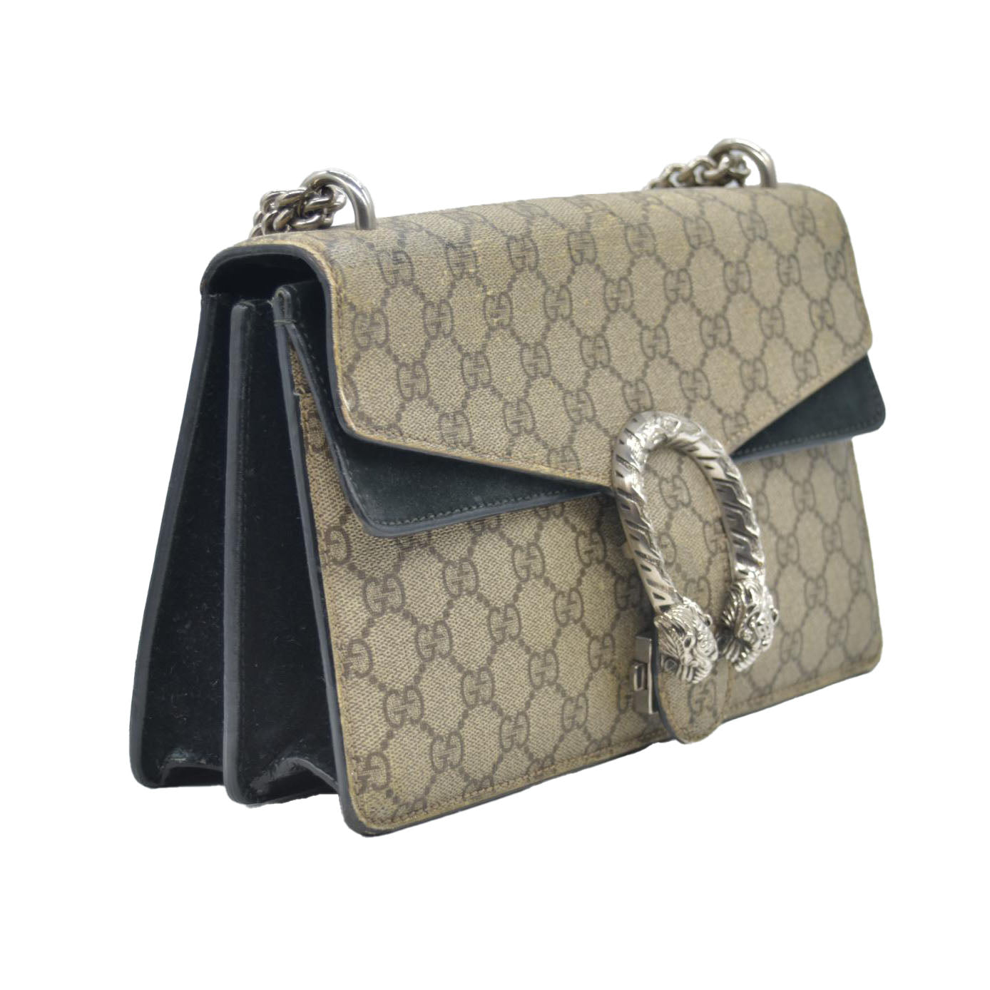 $3350 GUCCI GG Supreme Monogram Suede Small Dionysus Shoulder Bag Beige Black