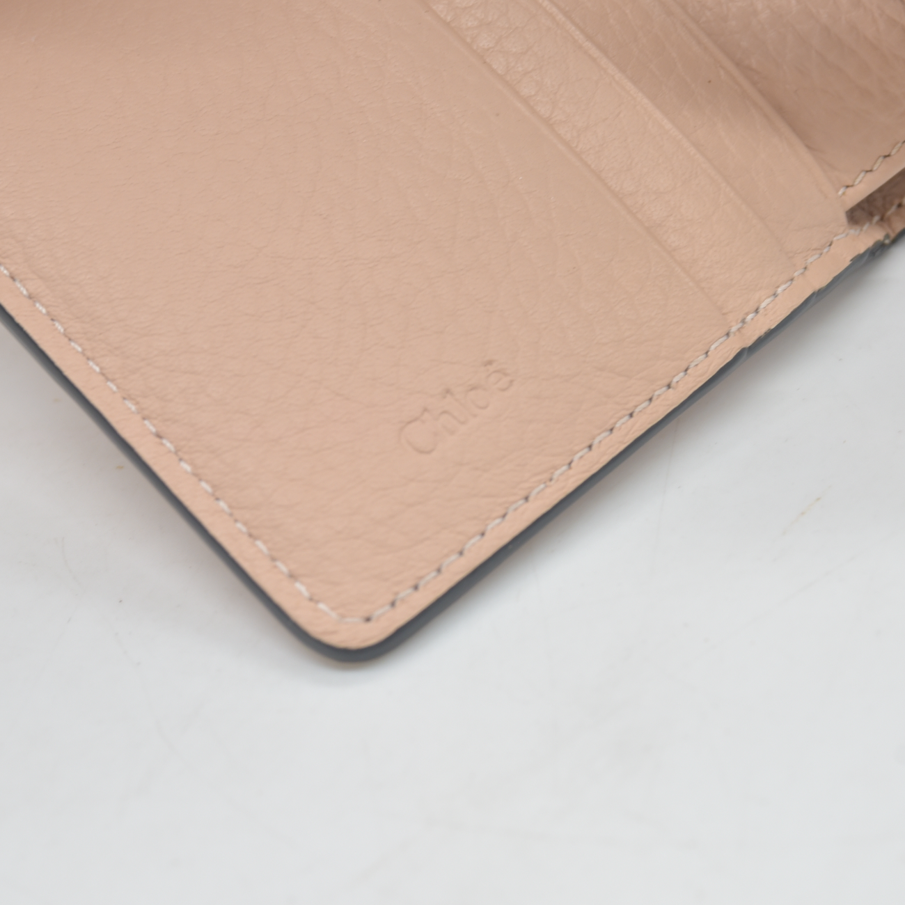 $595 2020 Chloe Alphabet Leather Mini Trifold Wallet Cement Pink with C Charm