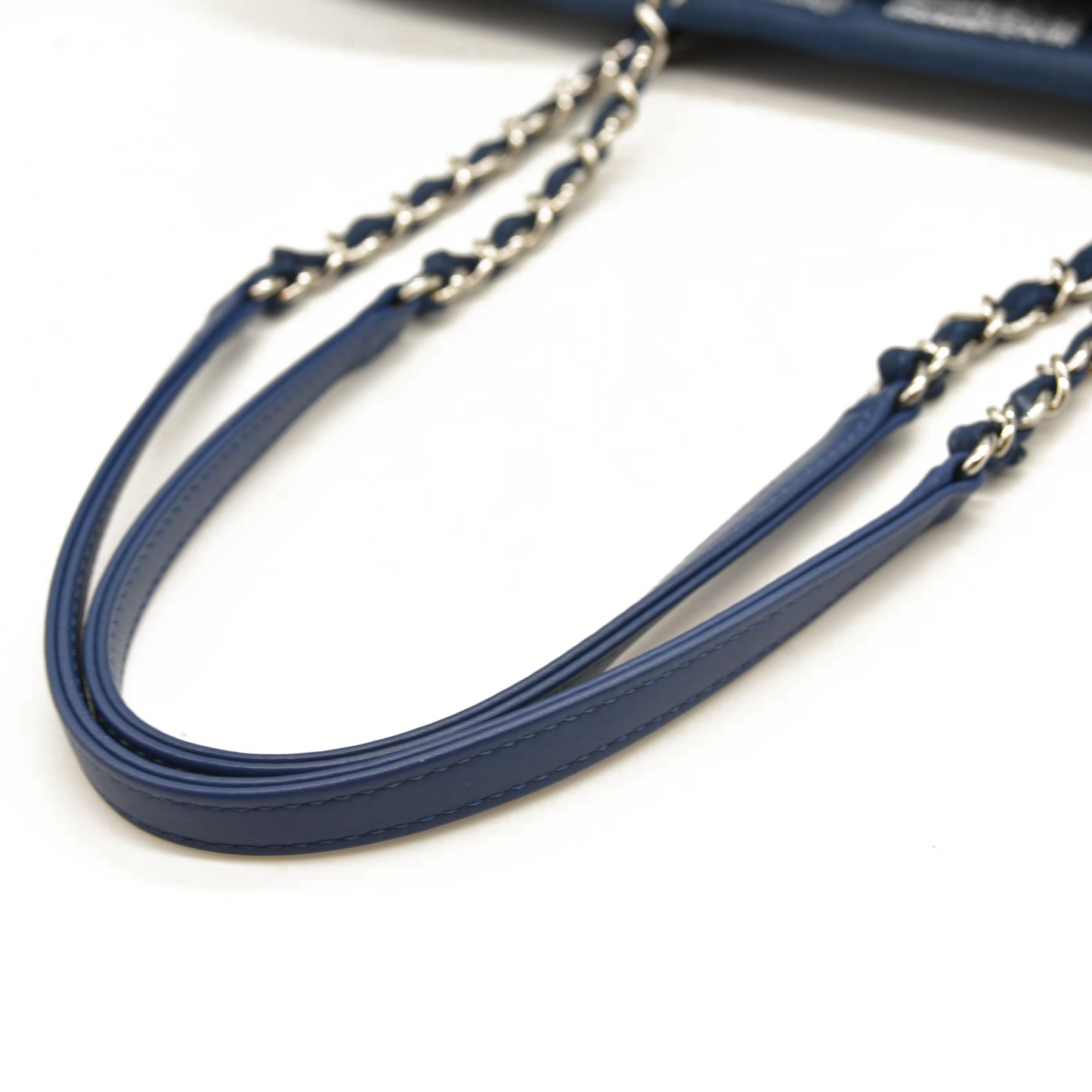 CHANEL Woven Straw Raffia Medium Deauville Tote Blue 25*