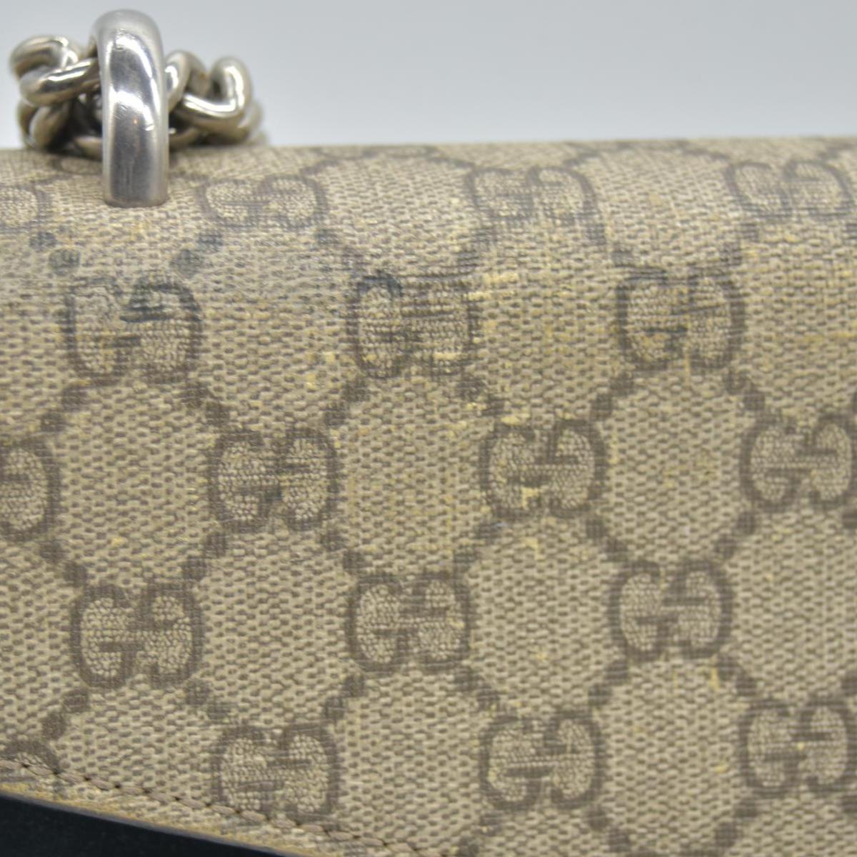 $3350 GUCCI GG Supreme Monogram Suede Small Dionysus Shoulder Bag Beige Black