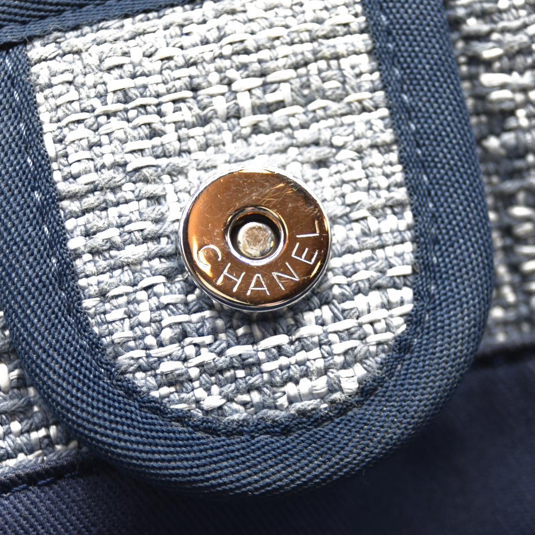 CHANEL Woven Straw Raffia Medium Deauville Tote Blue 25*