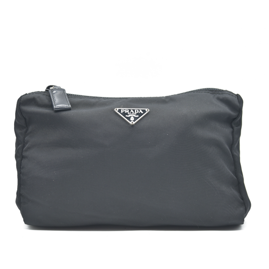 $825 Prada Black Tessuto Nylon Medium Pouch Clutch Bag