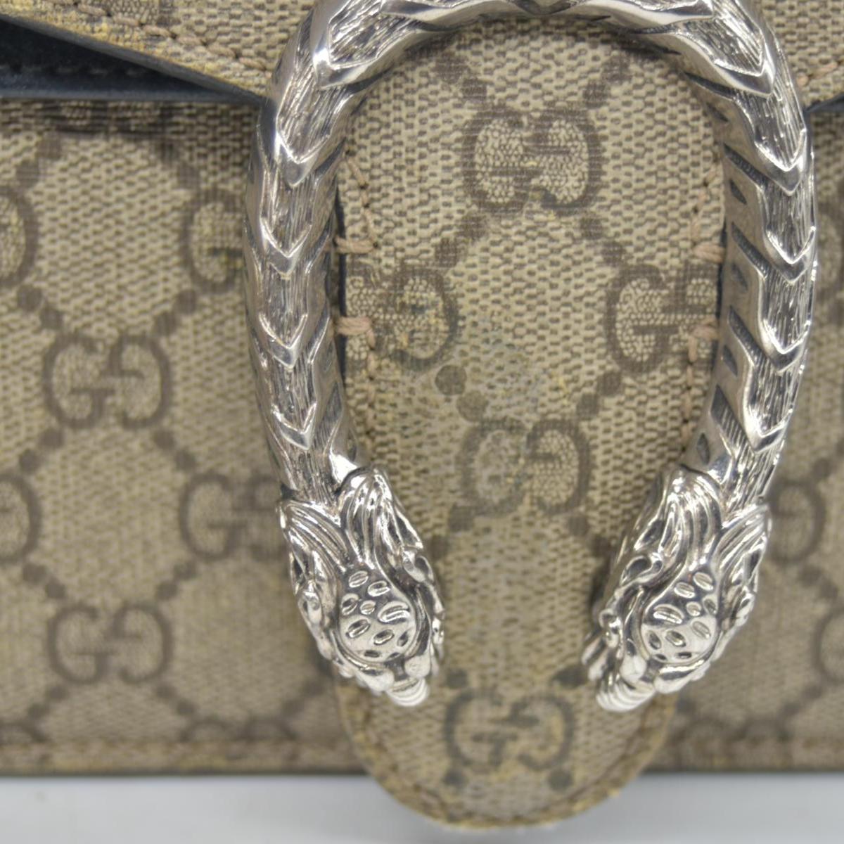 $3350 GUCCI GG Supreme Monogram Suede Small Dionysus Shoulder Bag Beige Black