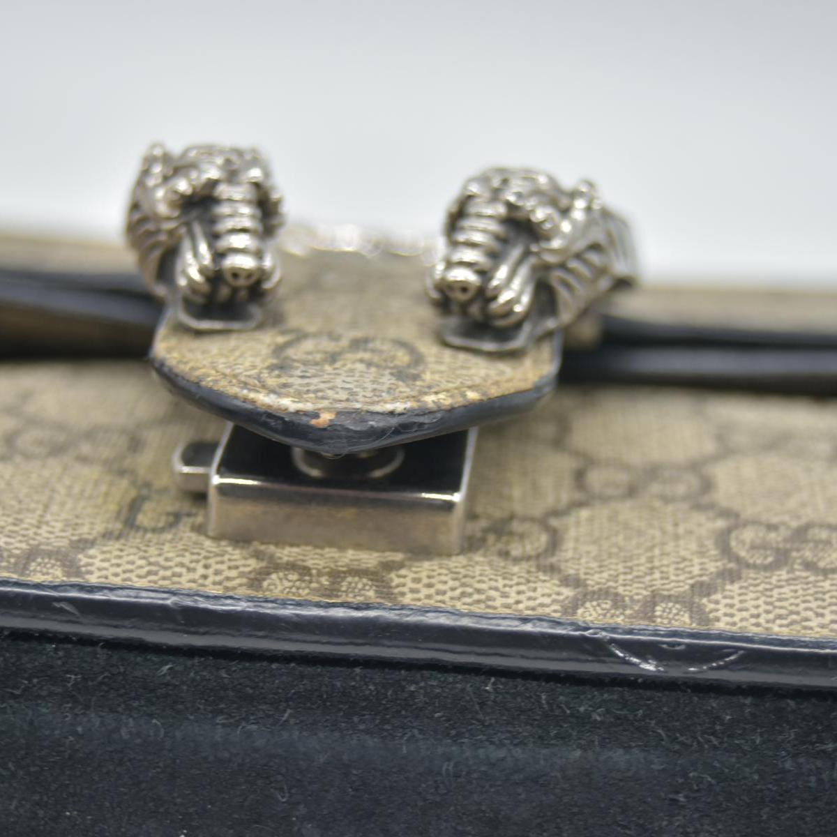 $3350 GUCCI GG Supreme Monogram Suede Small Dionysus Shoulder Bag Beige Black