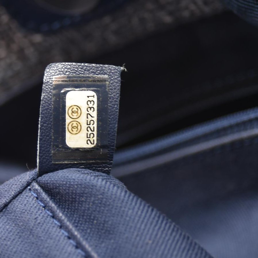 CHANEL Woven Straw Raffia Medium Deauville Tote Blue 25*