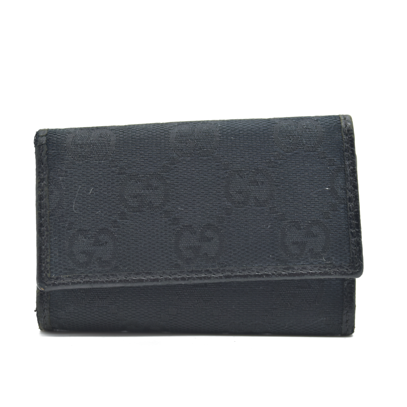 $340 Gucci Monogram Signature GG 6 Key Holder Case Black