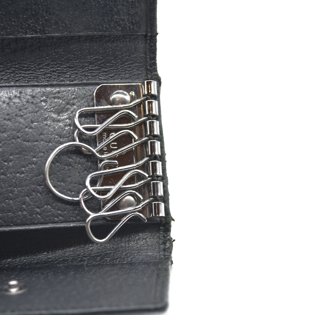 $340 Gucci Monogram Signature GG 6 Key Holder Case Black