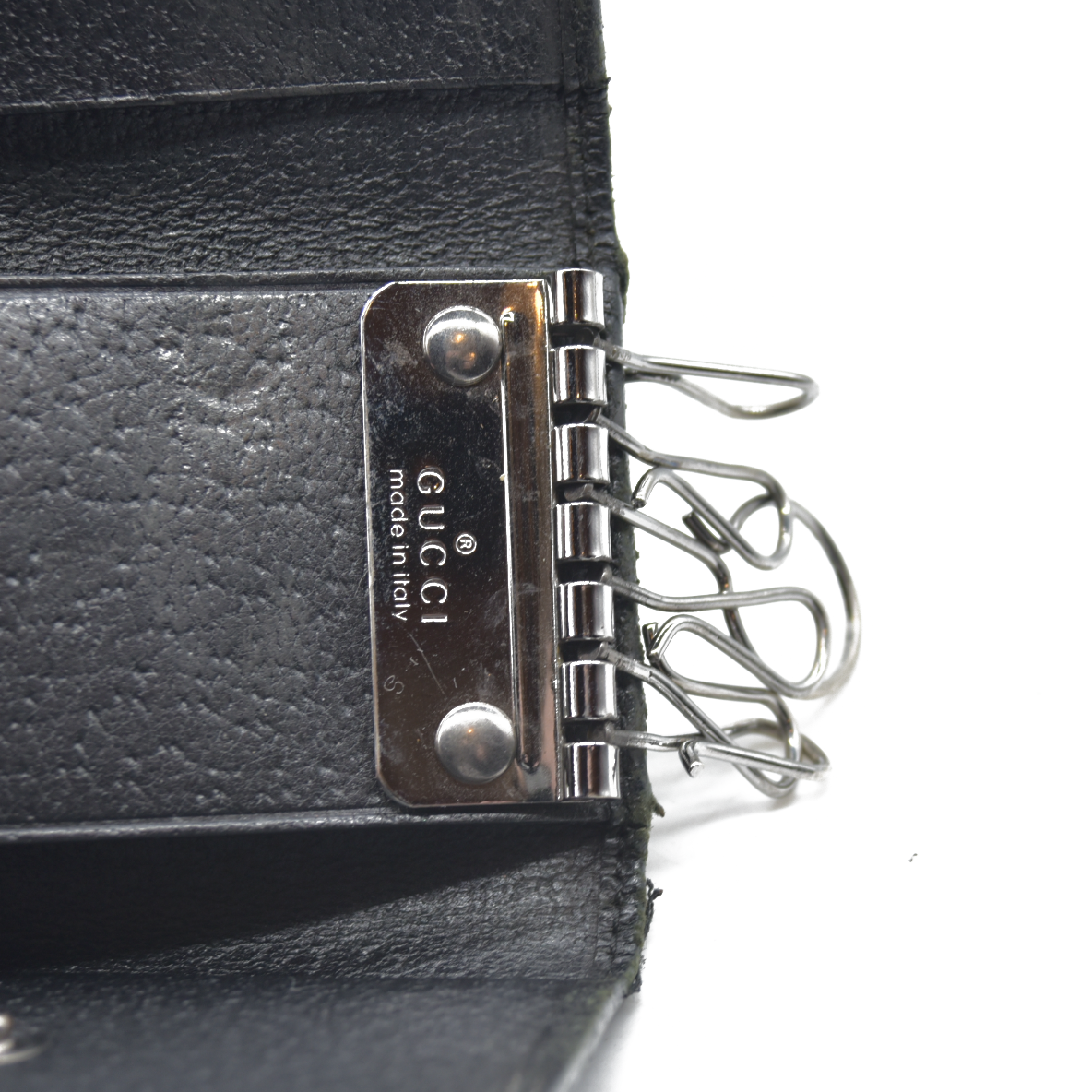 $340 Gucci Monogram Signature GG 6 Key Holder Case Black