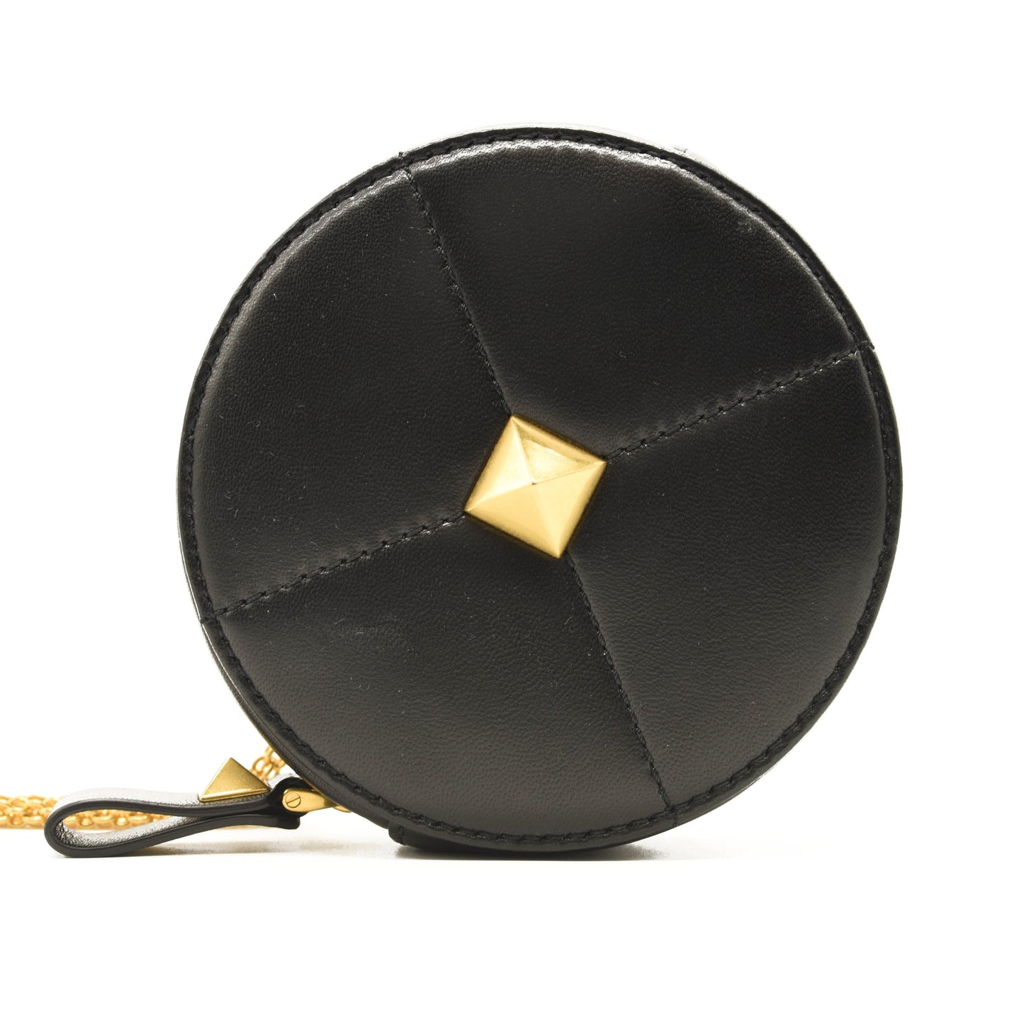 VALENTINO GARAVANI Calfskin Roman Stud Round Crossbody Bag Black