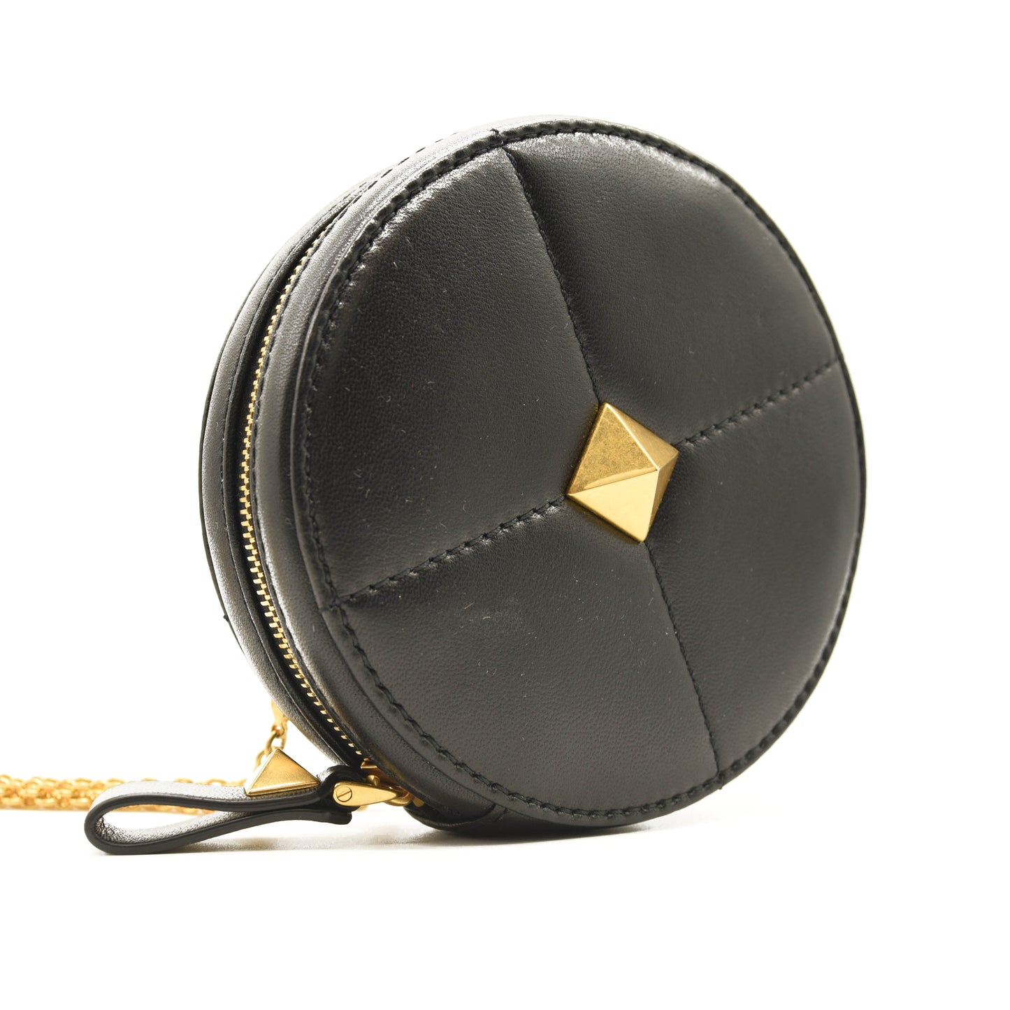 VALENTINO GARAVANI Calfskin Roman Stud Round Crossbody Bag Black