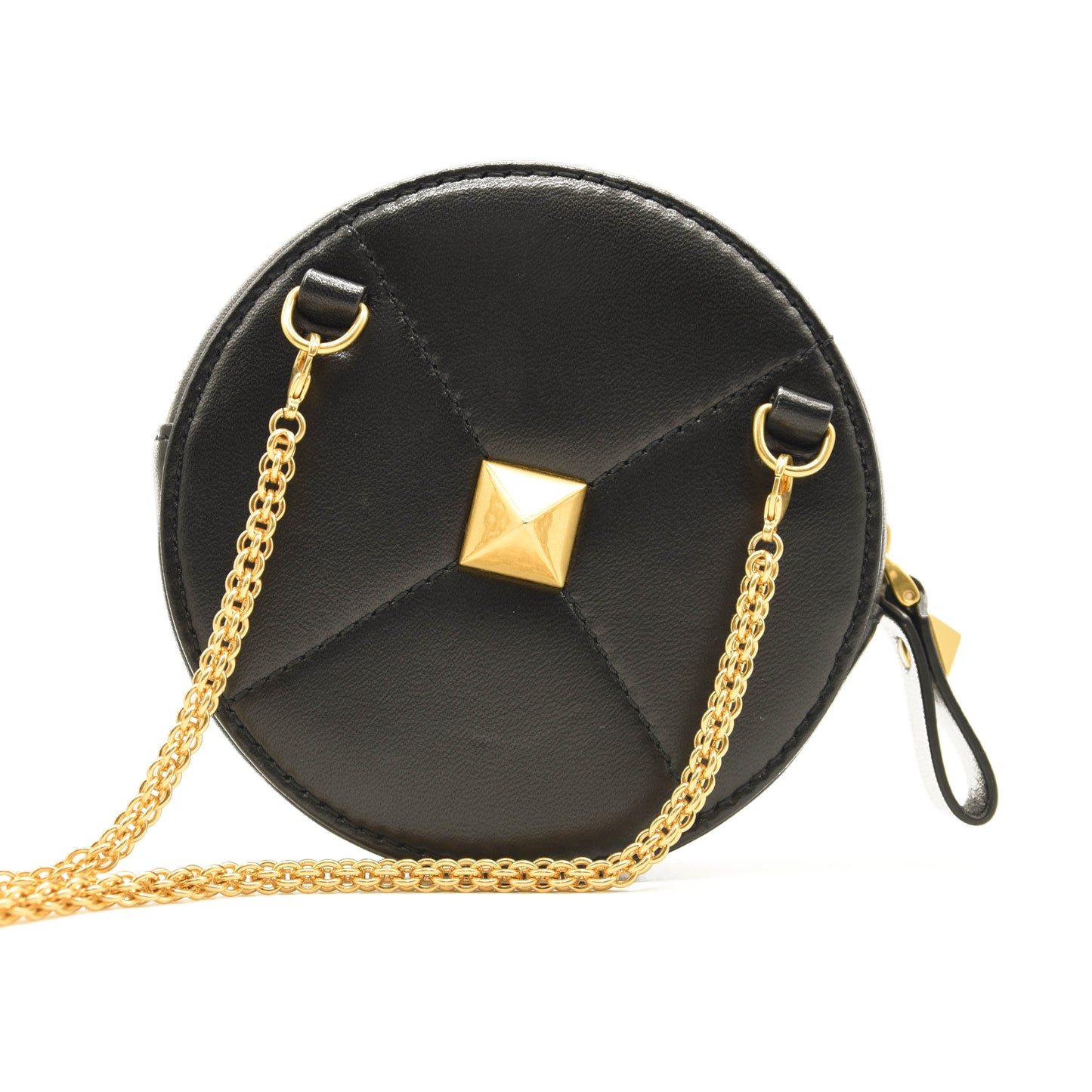 VALENTINO GARAVANI Calfskin Roman Stud Round Crossbody Bag Black