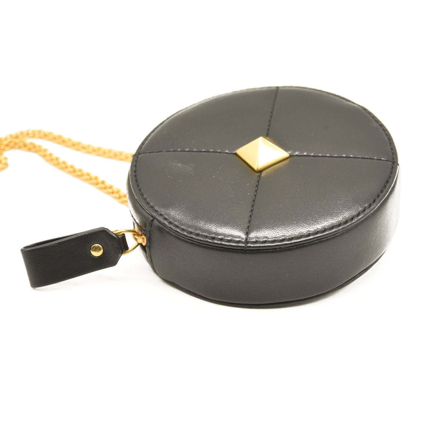 VALENTINO GARAVANI Calfskin Roman Stud Round Crossbody Bag Black