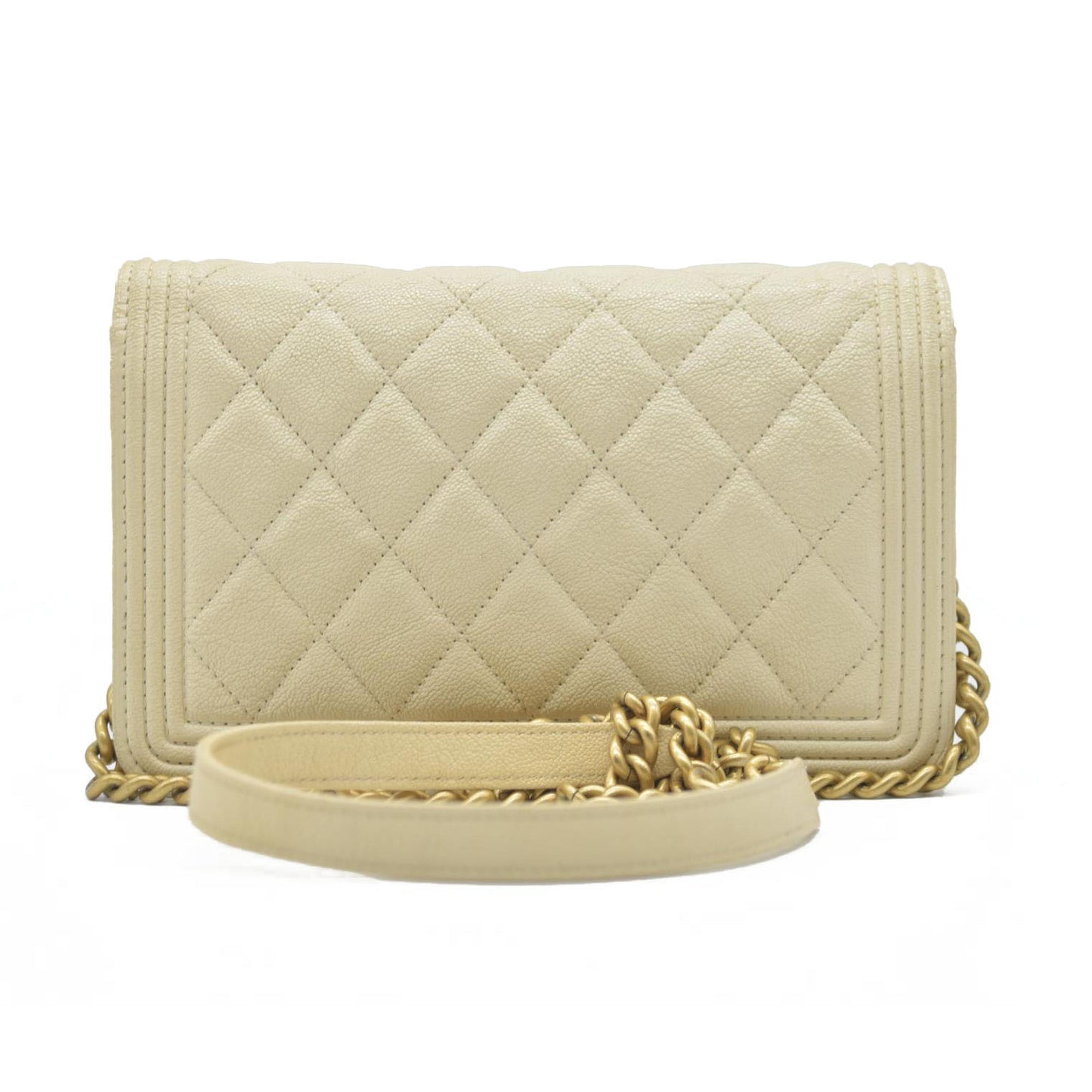$3425 Chanel Caviar Quilted Boy Wallet On Chain WOC White