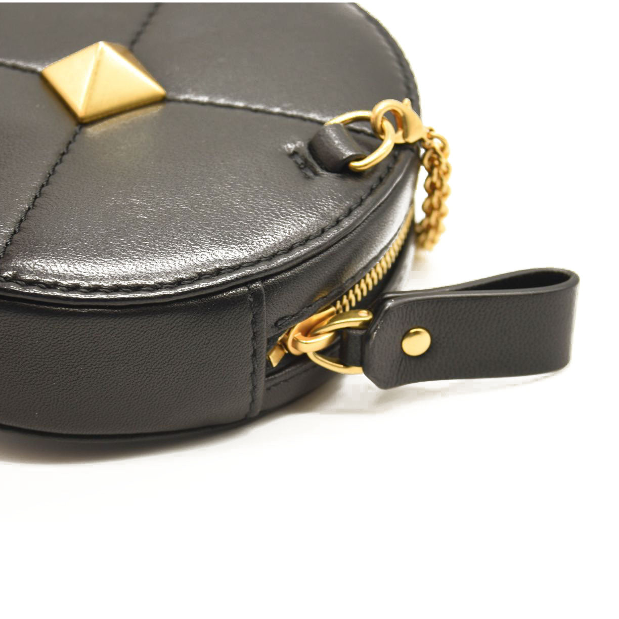 VALENTINO GARAVANI Calfskin Roman Stud Round Crossbody Bag Black