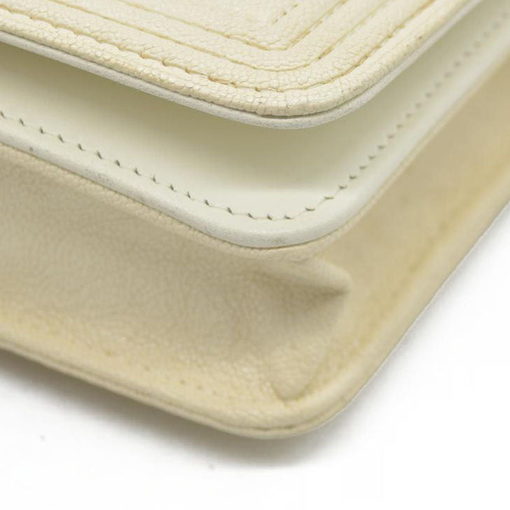 $3425 Chanel Caviar Quilted Boy Wallet On Chain WOC White