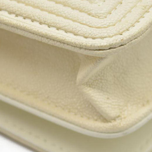 $3425 Chanel Caviar Quilted Boy Wallet On Chain WOC White