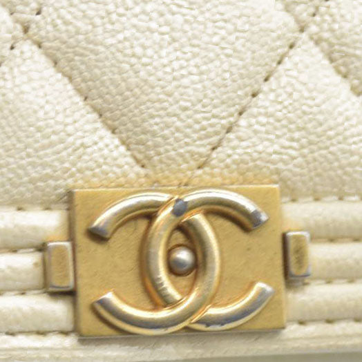 $3425 Chanel Caviar Quilted Boy Wallet On Chain WOC White