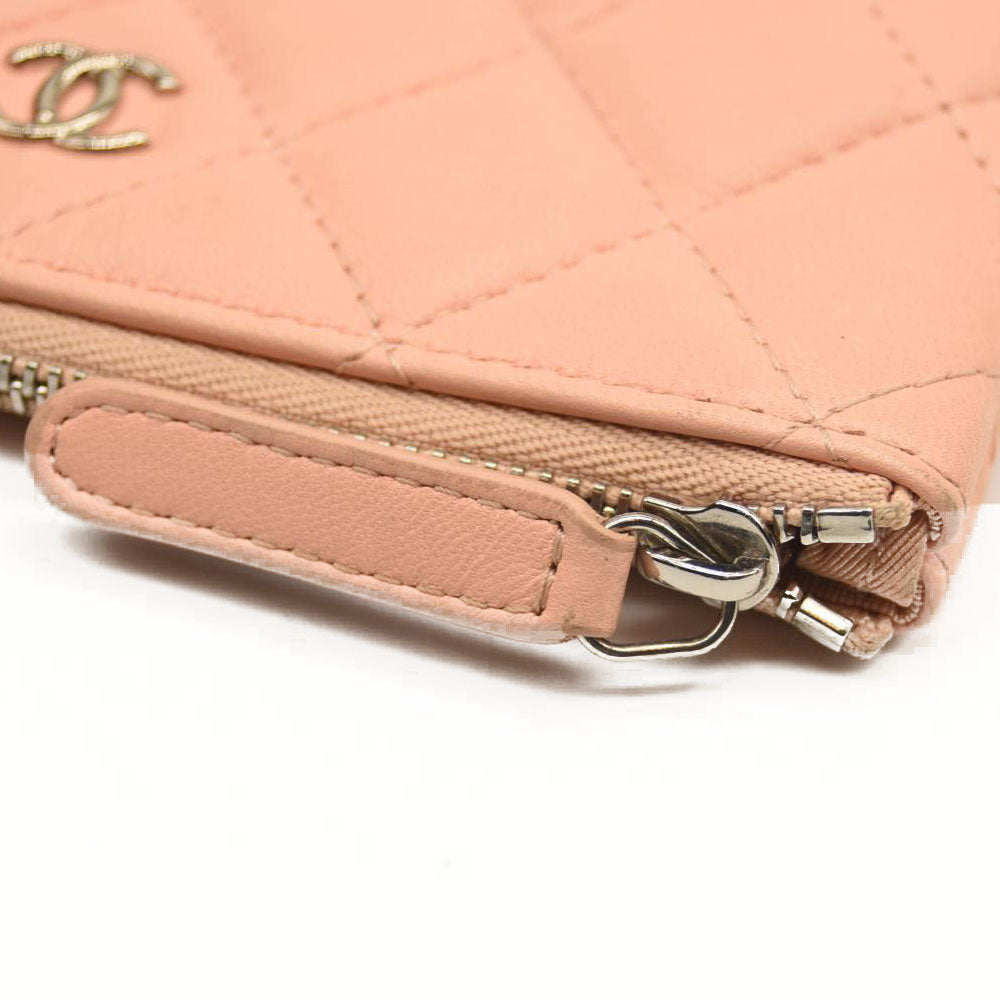 CHANEL Lambskin Quilted Small Cosmetic Pouch Pink