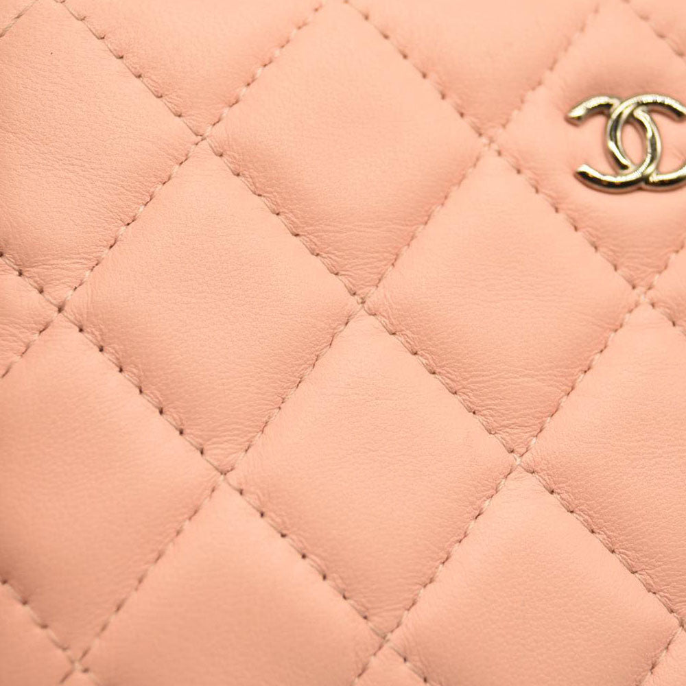 CHANEL Lambskin Quilted Small Cosmetic Pouch Pink
