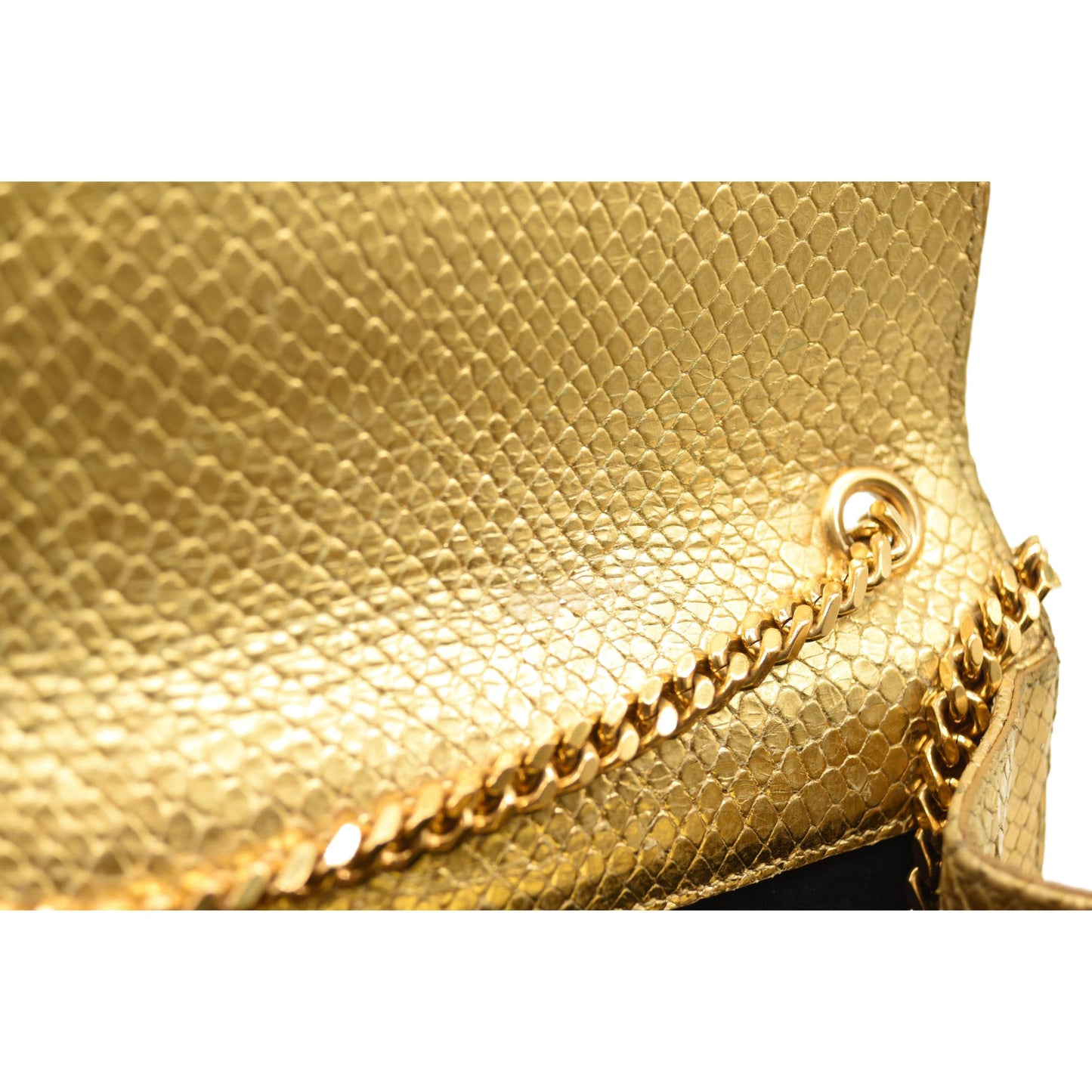 Saint Laurent Metallic Python Embossed Medium Classic Monogram Kate Tassel Satchel Gold