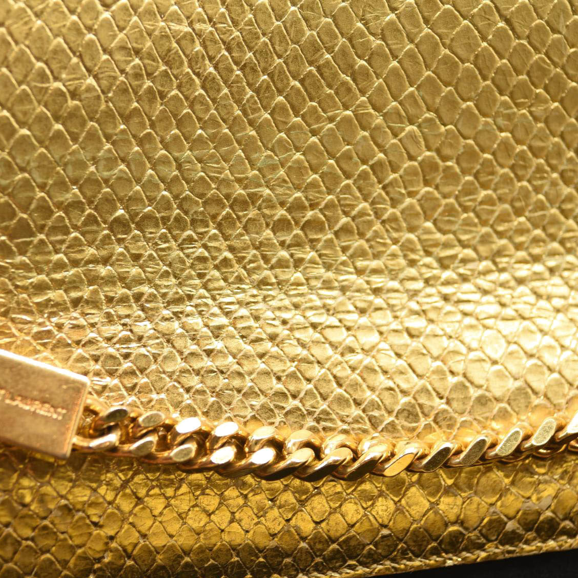 Saint Laurent Metallic Python Embossed Medium Classic Monogram Kate Tassel Satchel Gold