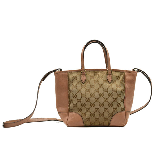 USED GUCCI Monogram Bree Zippered Tote Beige Soft Pink