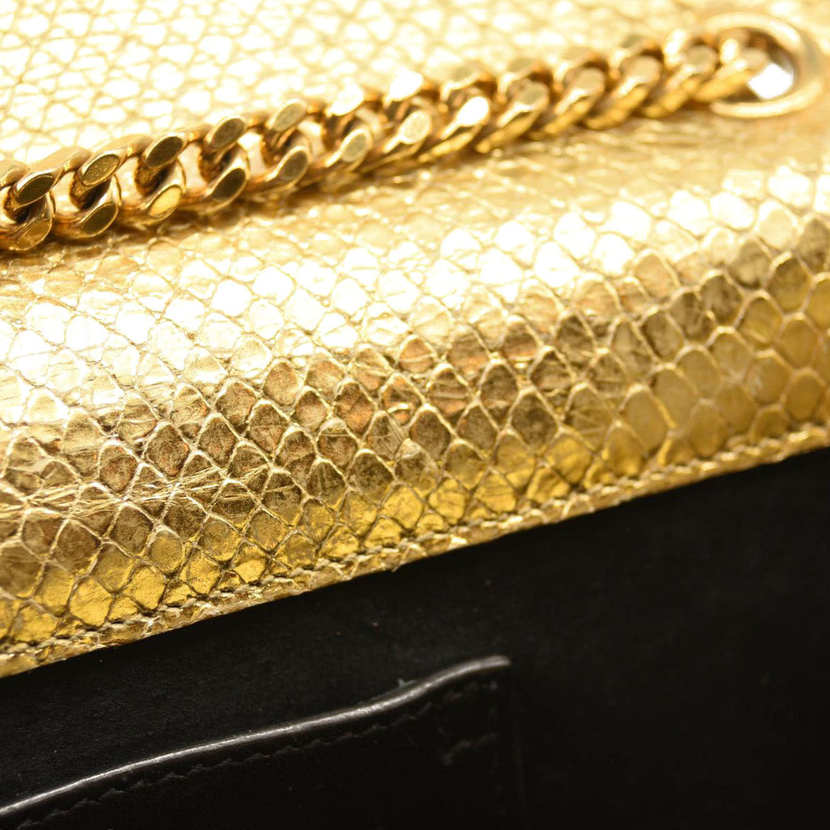 Saint Laurent Metallic Python Embossed Medium Classic Monogram Kate Tassel Satchel Gold