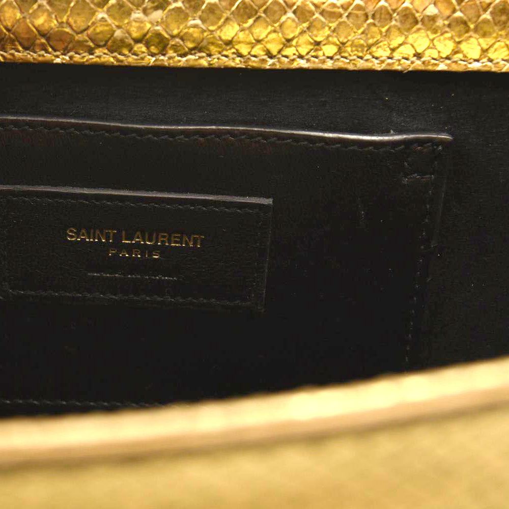 Saint Laurent Metallic Python Embossed Medium Classic Monogram Kate Tassel Satchel Gold