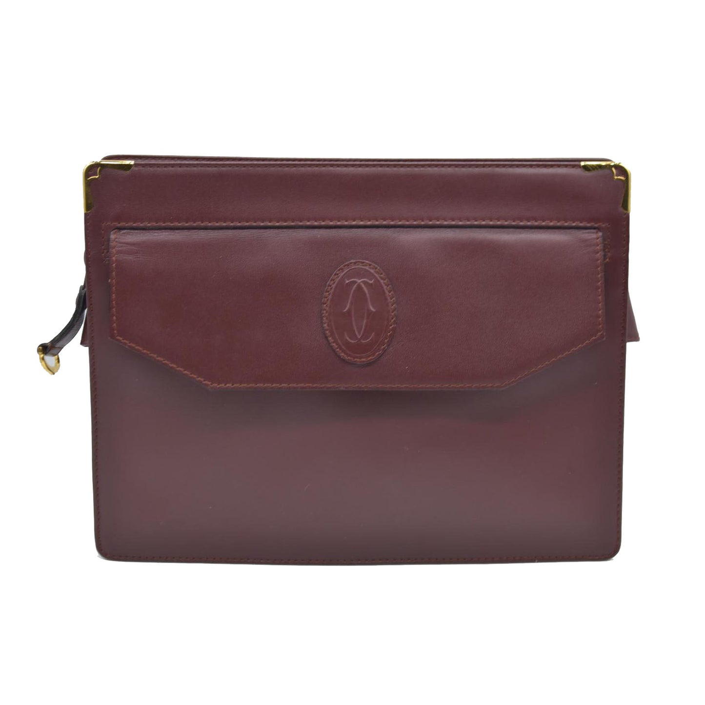 AUCTION CARTIER Must Line Clutch Bag Leather Bordeaux