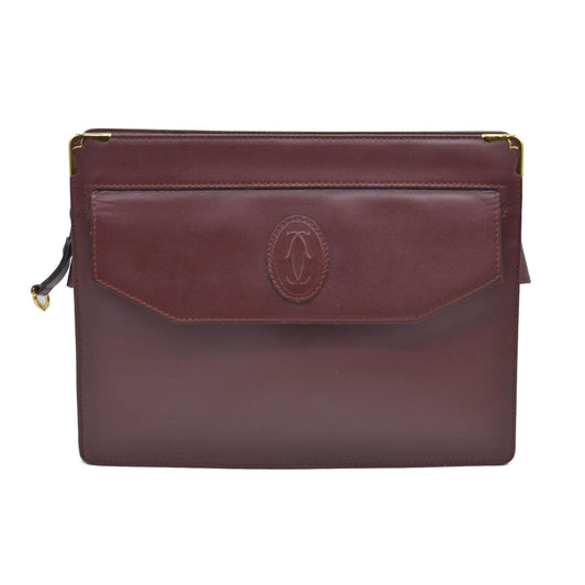 AUCTION CARTIER Must Line Clutch Bag Leather Bordeaux