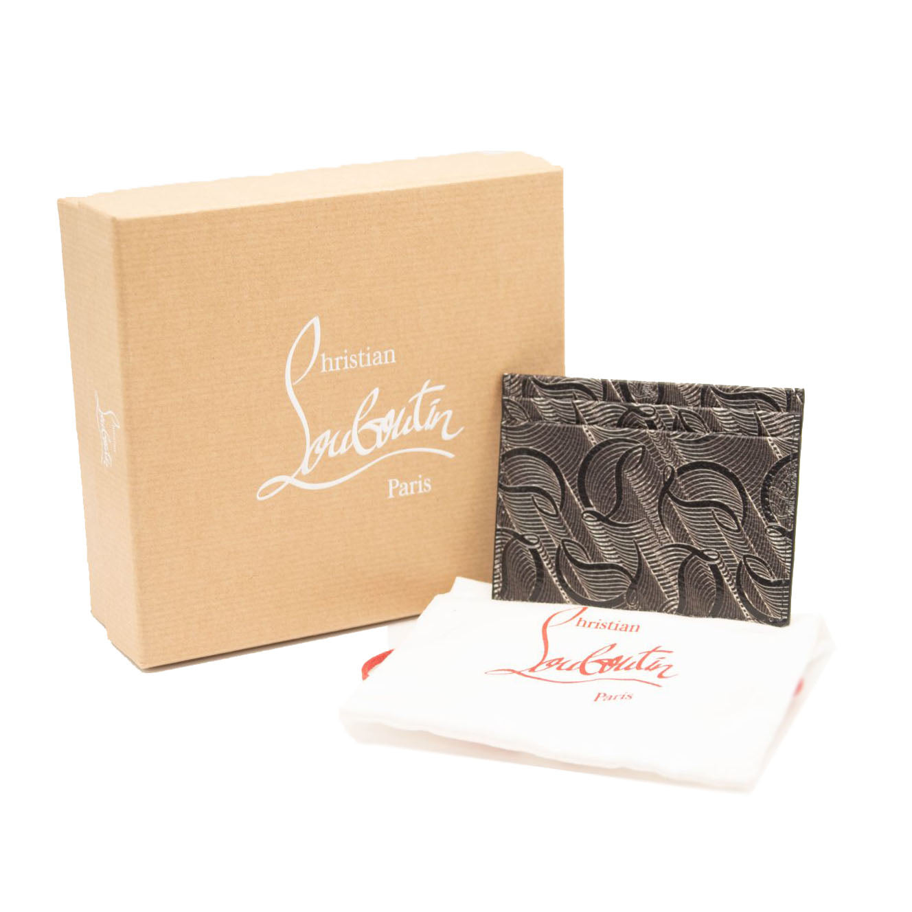 NEW Christian Louboutin Kios CL Print Card Case Black