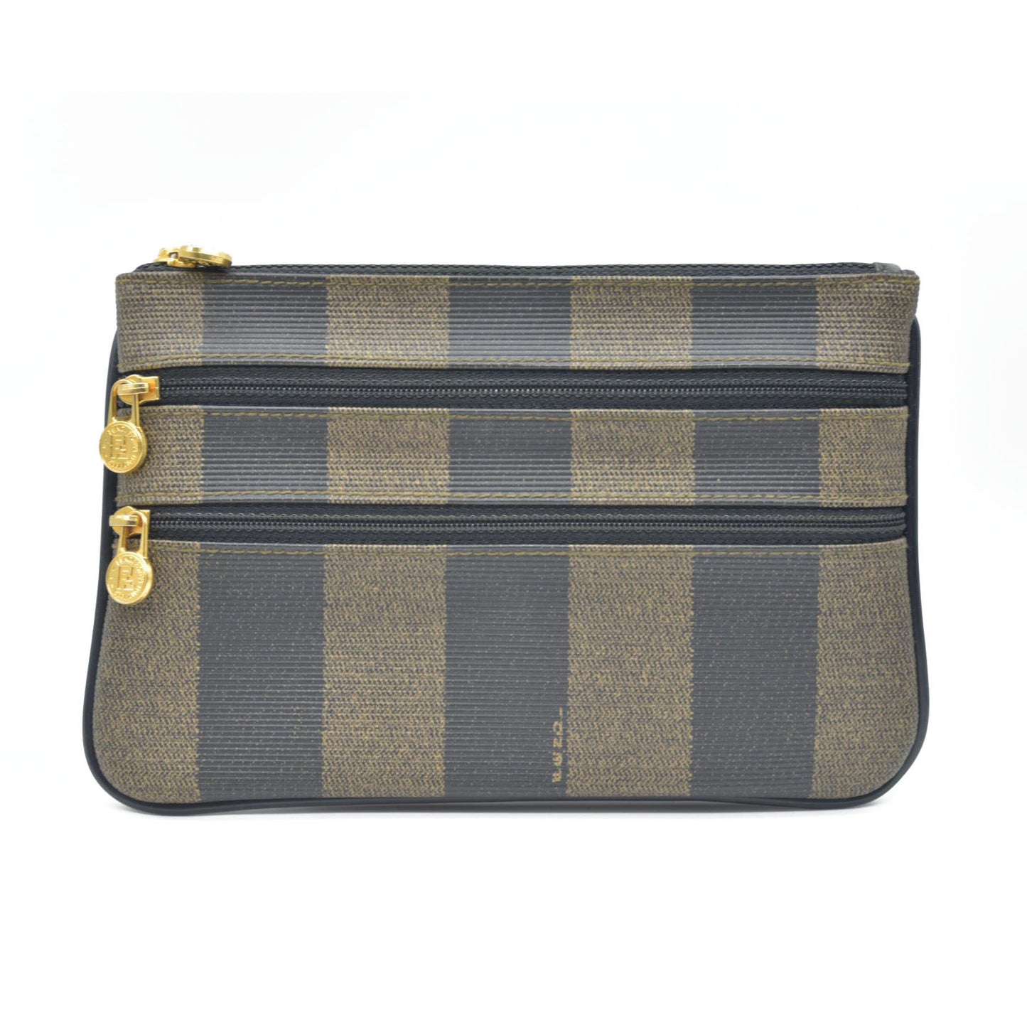 FENDI Pequin PVC Cosmetic Pouch Bag Khaki