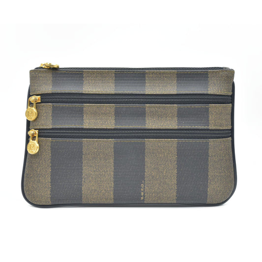 FENDI Pequin PVC Cosmetic Pouch Bag Khaki