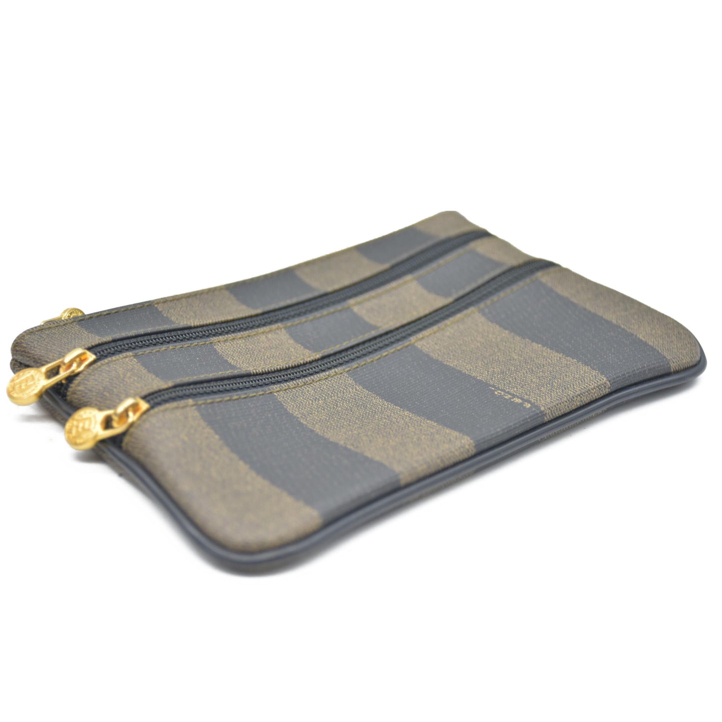 FENDI Pequin PVC Cosmetic Pouch Bag Khaki
