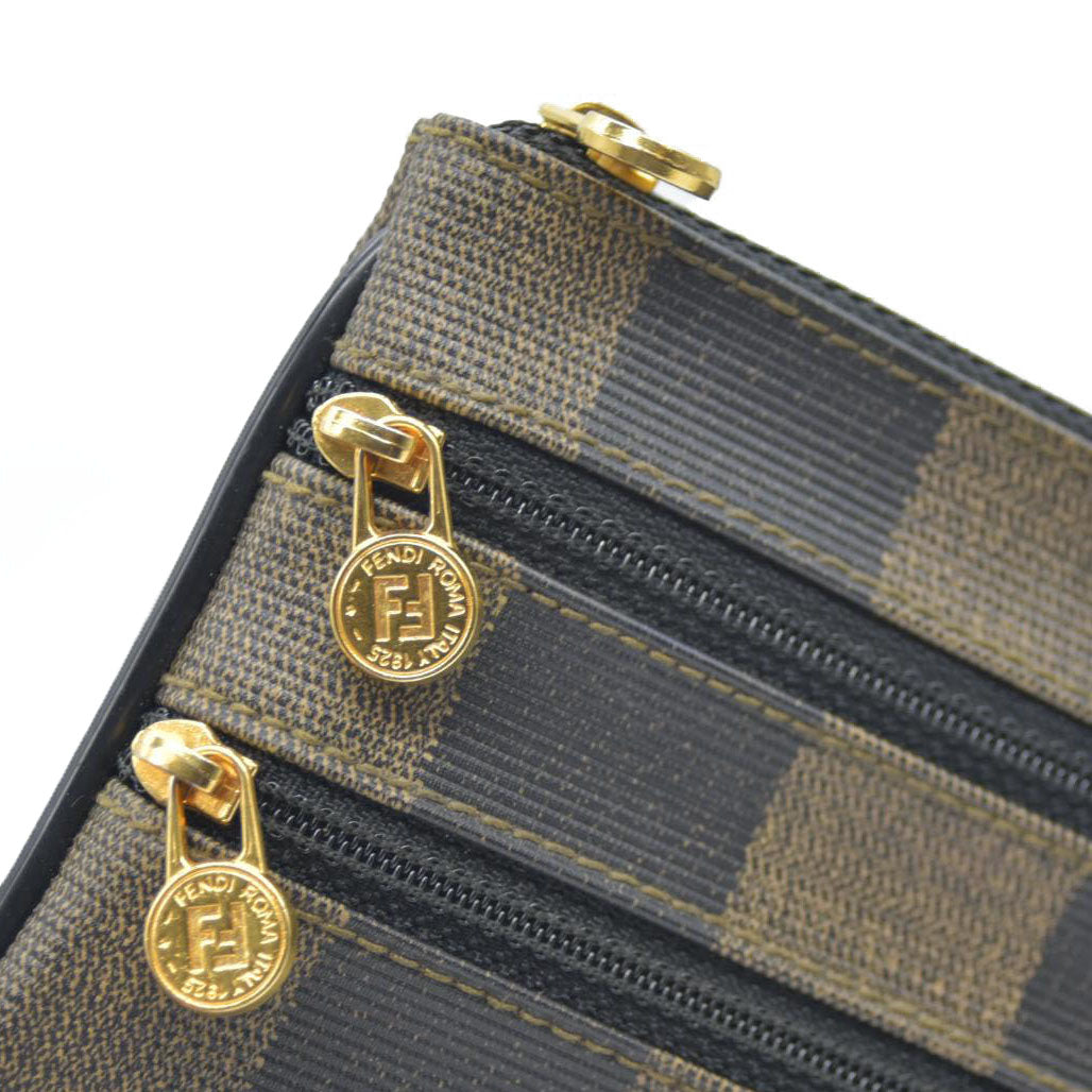 FENDI Pequin PVC Cosmetic Pouch Bag Khaki