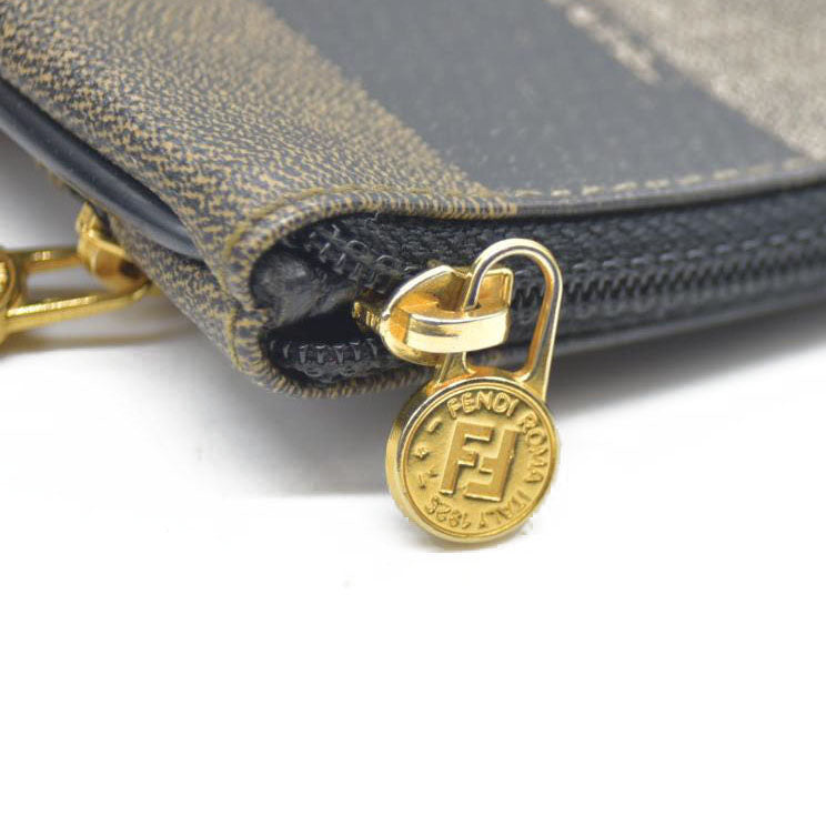 FENDI Pequin PVC Cosmetic Pouch Bag Khaki