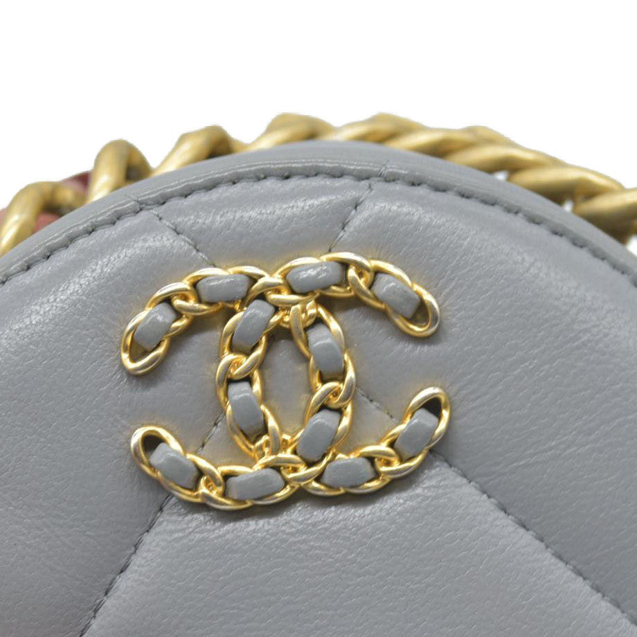 Chanel  Lambskin Quilted Chanel 19 Round Clutch With Chain Grey
