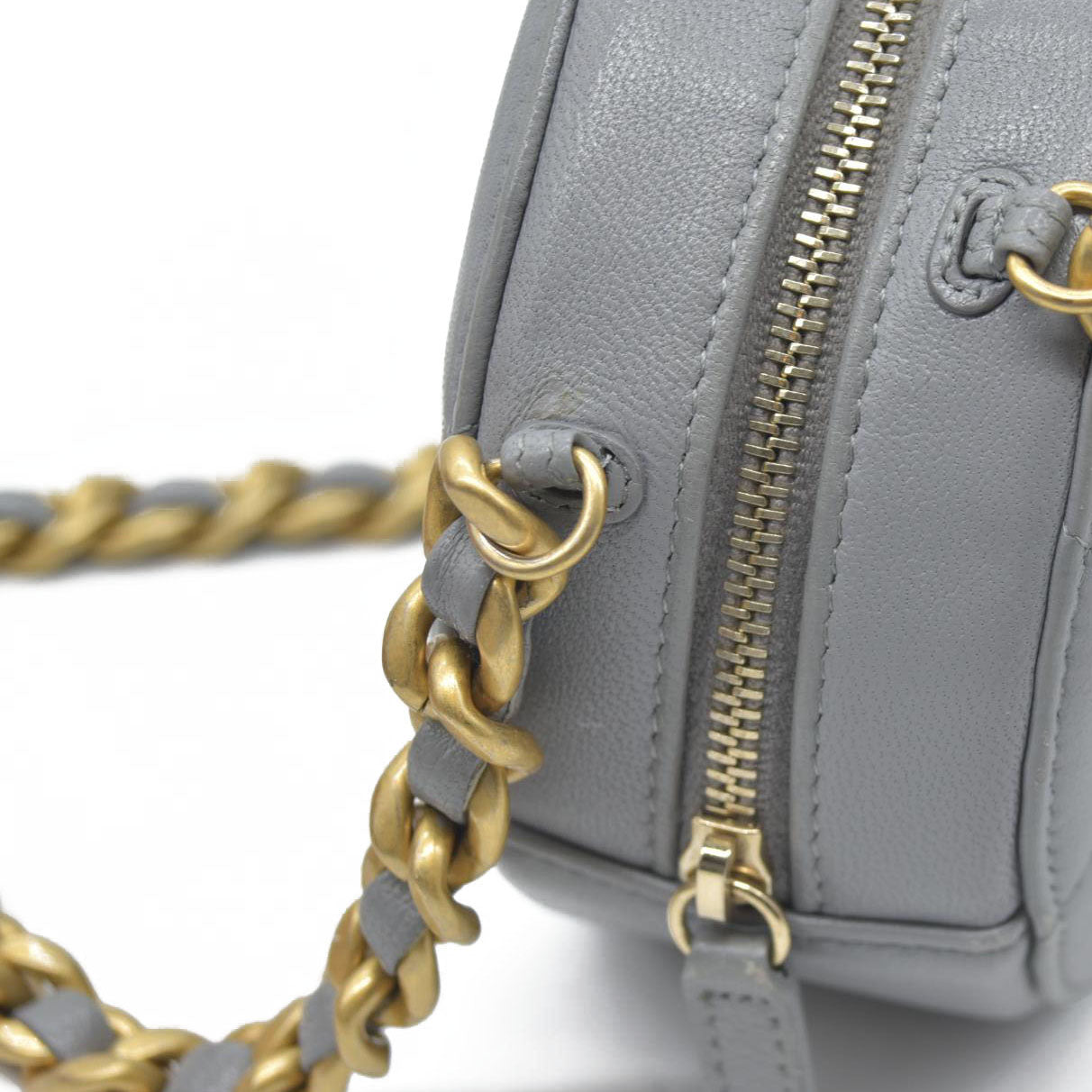 Chanel  Lambskin Quilted Chanel 19 Round Clutch With Chain Grey