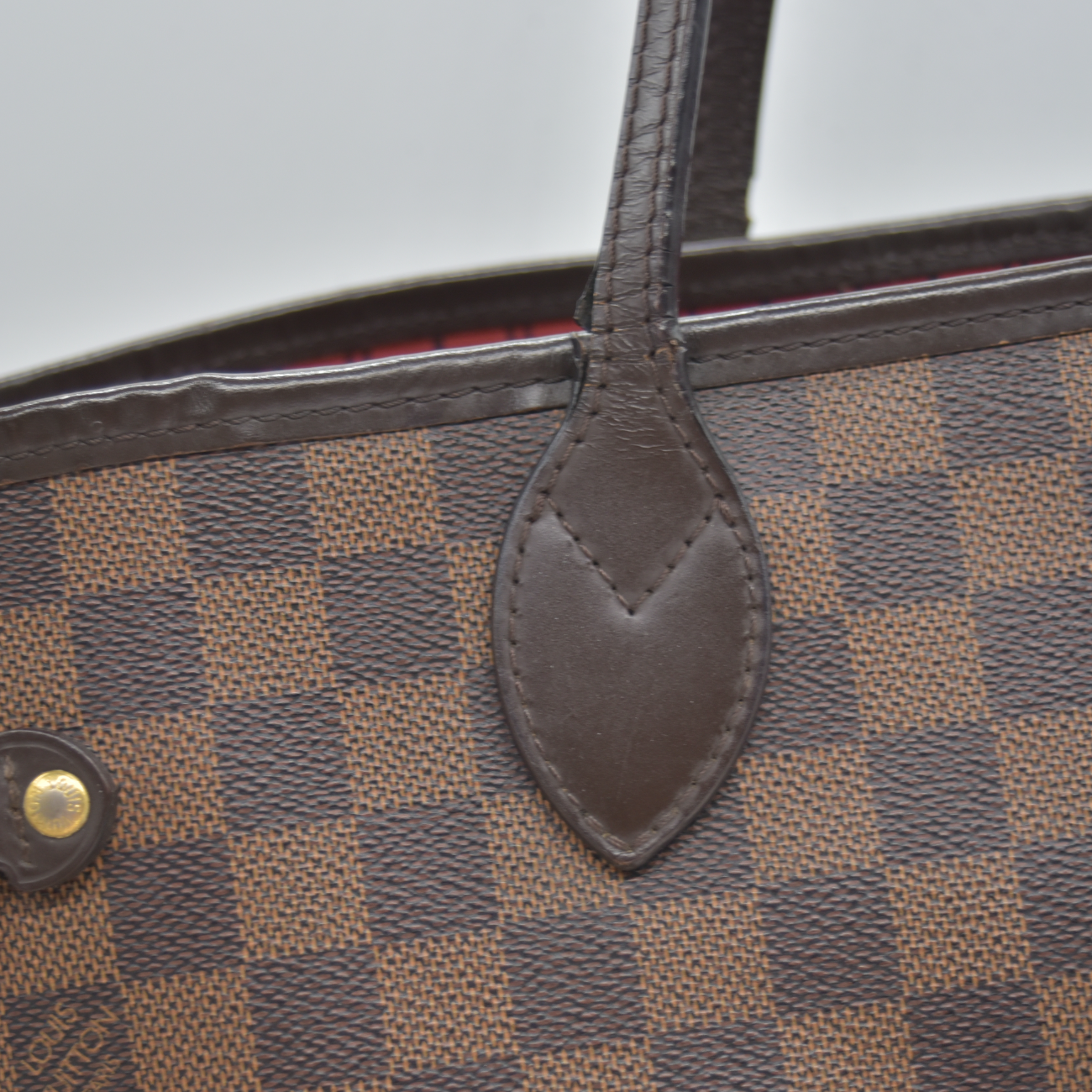 $2240 2017 Louis Vuitton Damier Ebene Neverfull MM Cherry Red Interior GI3167