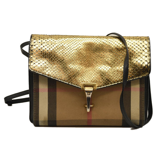 BURBERRY Derby Calfskin House Check Small Macken Crossbody Bag Gold