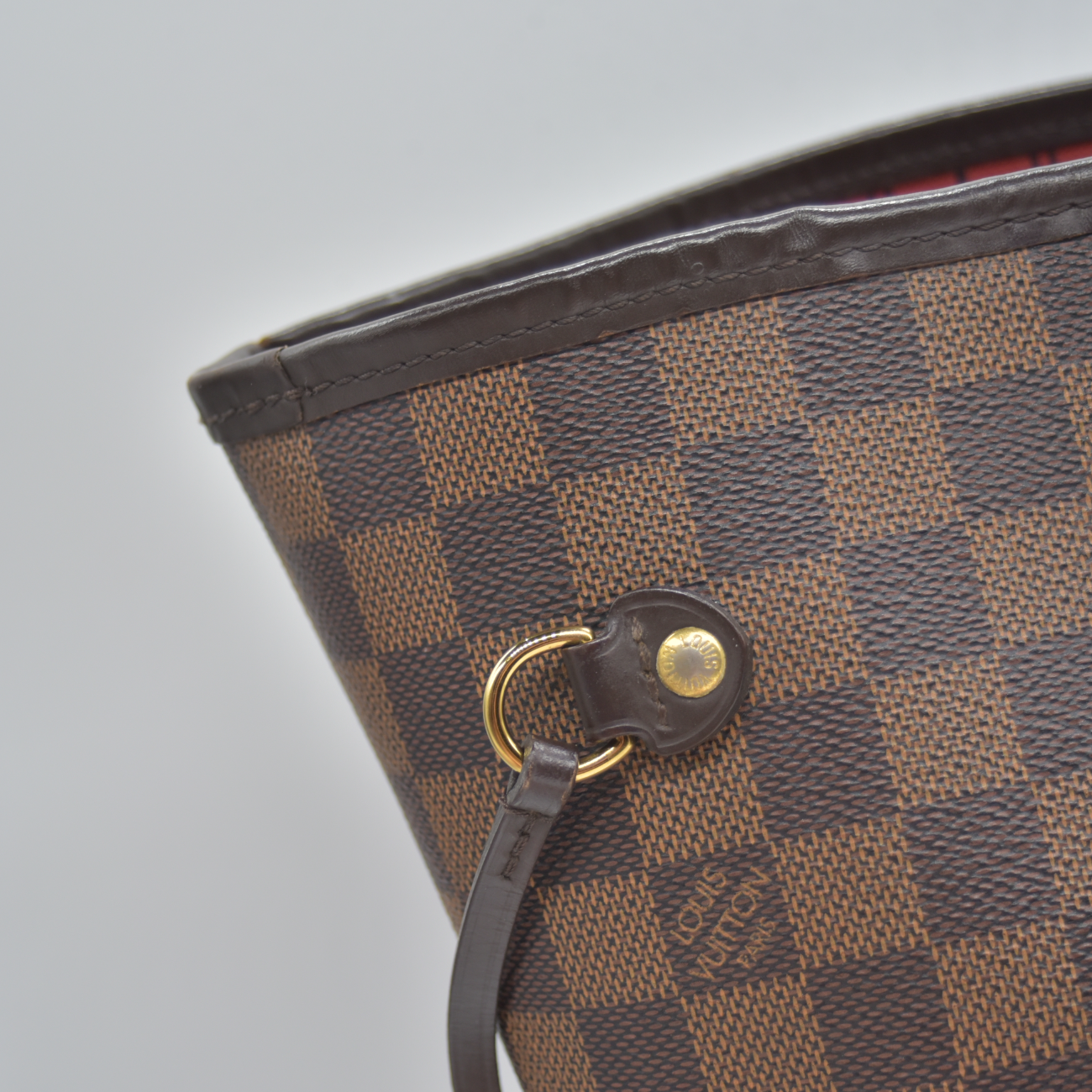 $2240 2017 Louis Vuitton Damier Ebene Neverfull MM Cherry Red Interior GI3167