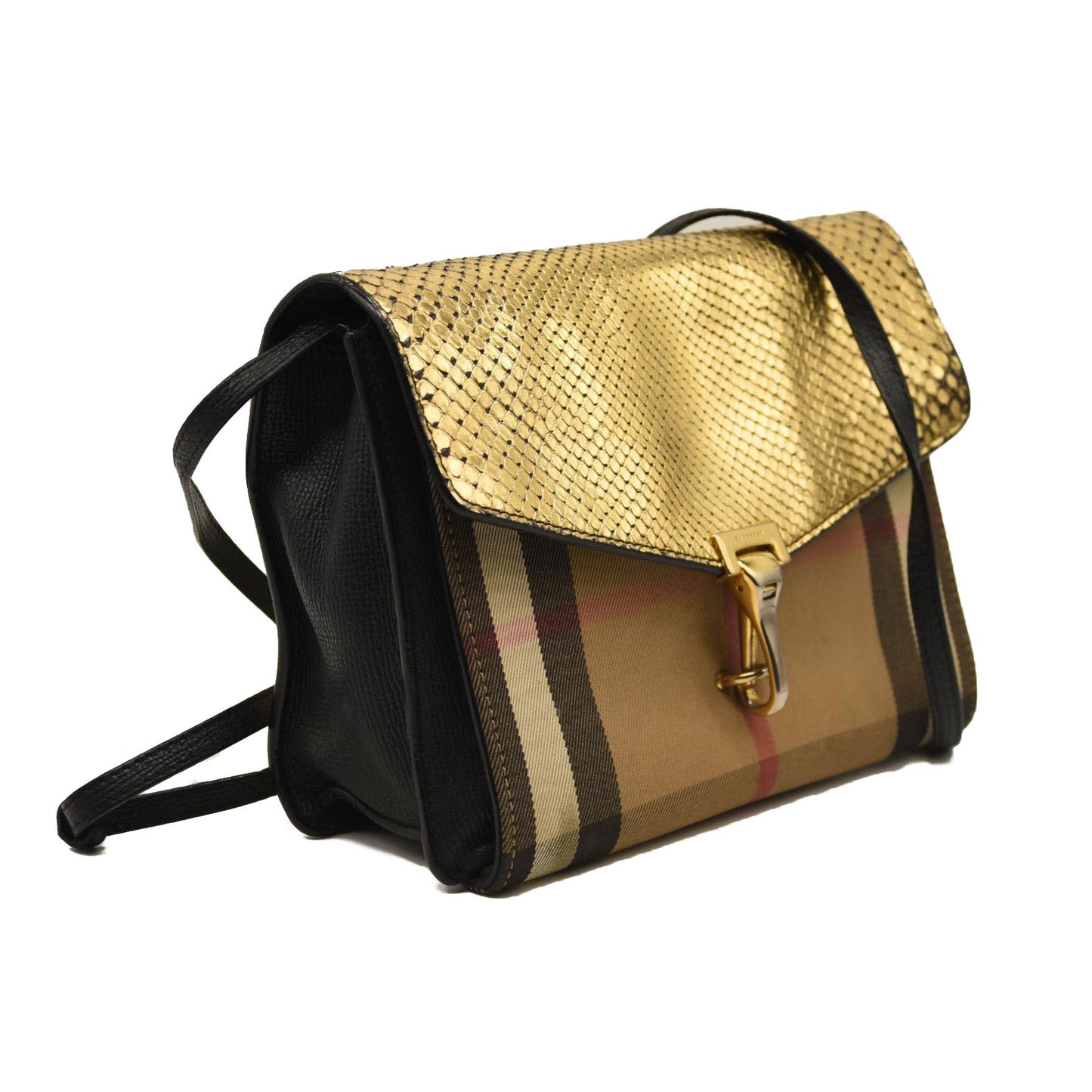 BURBERRY Derby Calfskin House Check Small Macken Crossbody Bag Gold