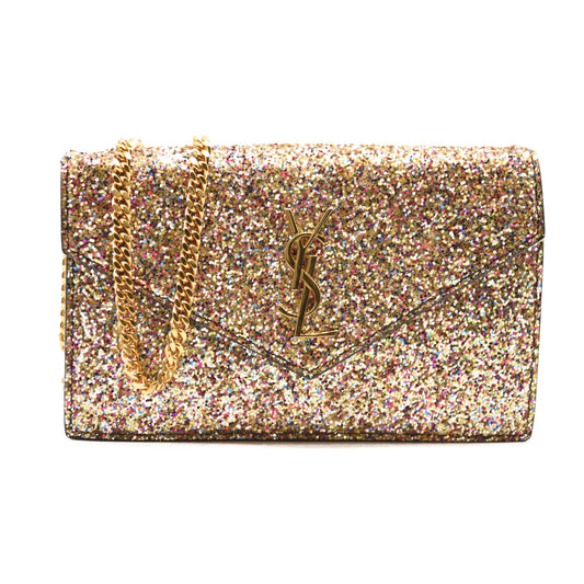 Saint Laurent Glitter Monogram Envelope Chain Wallet Multicolor