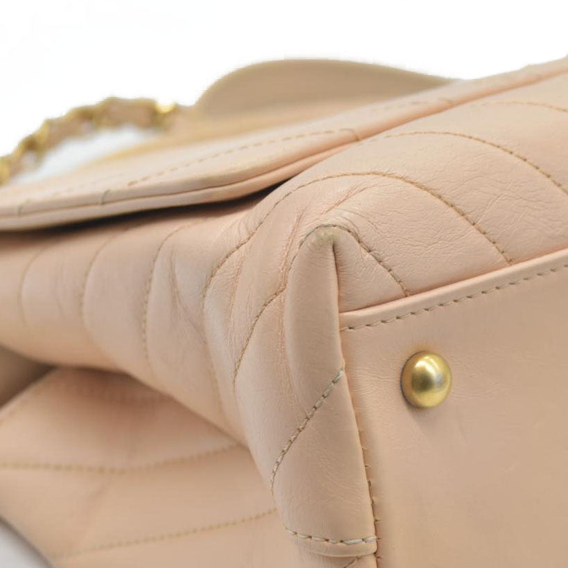 $7300 Chanel  Calfskin Chevron Quilted Medium Coco Handle Flap Beige