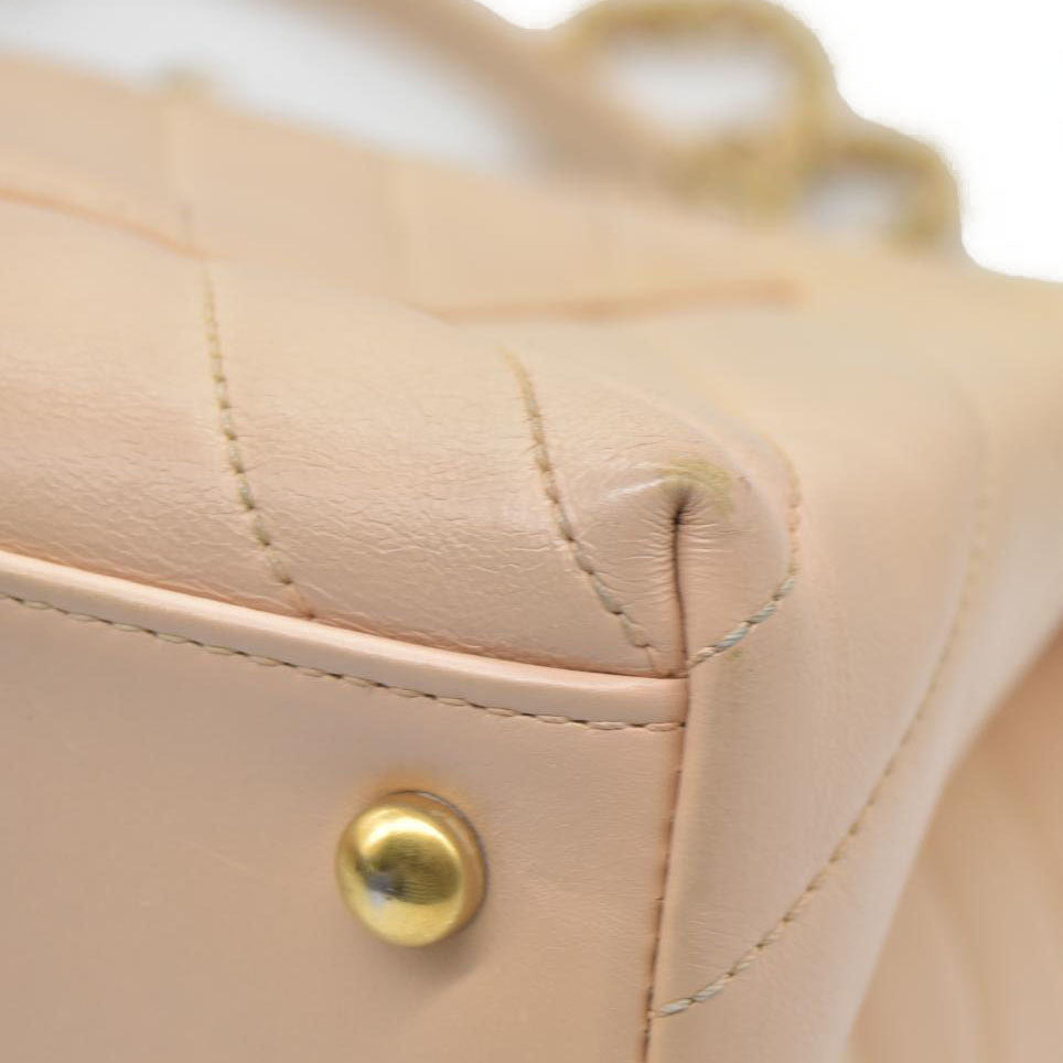 $7300 Chanel  Calfskin Chevron Quilted Medium Coco Handle Flap Beige