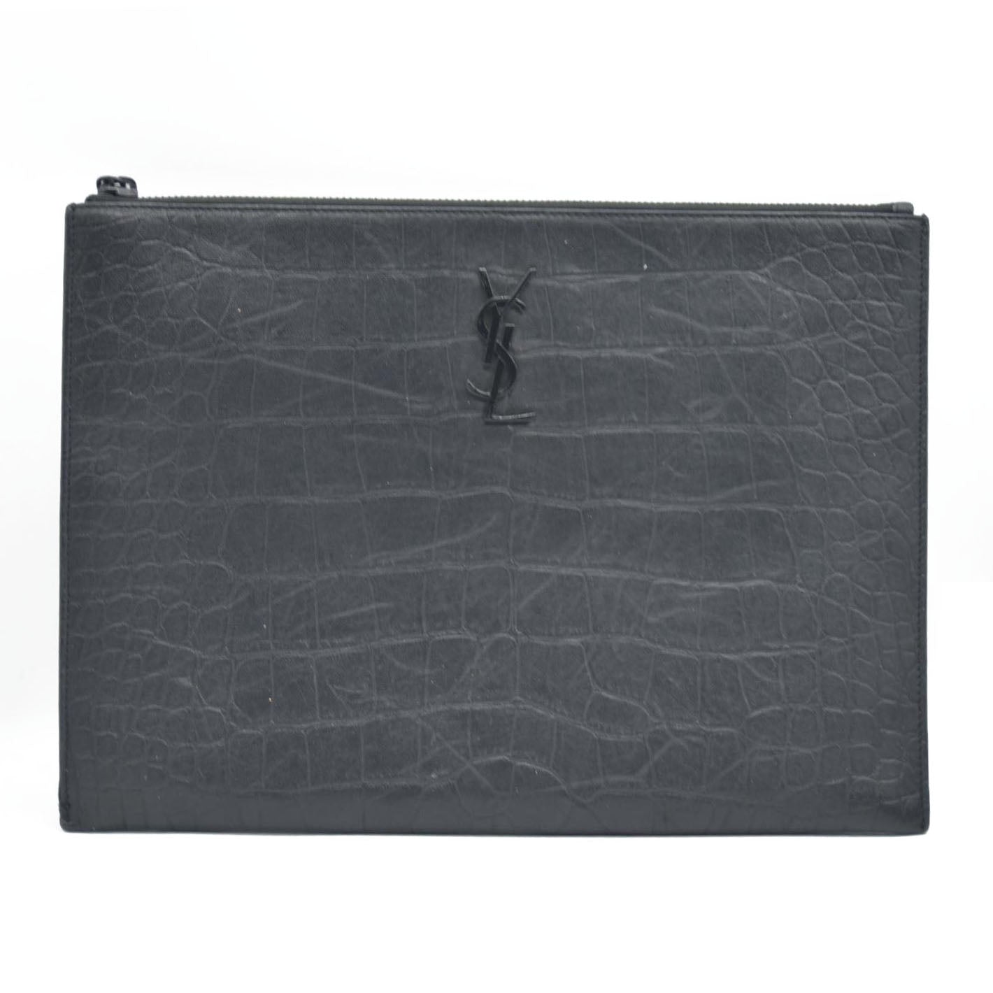 Saint Laurent Cassandra Leather Clutch Bag Black