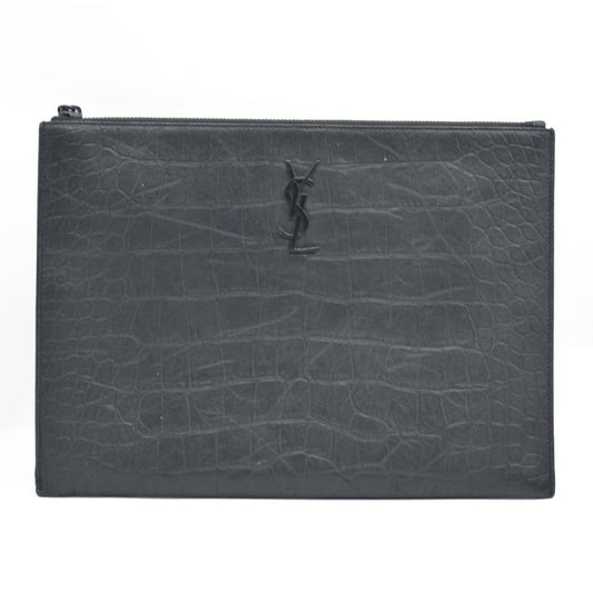 Saint Laurent Cassandra Leather Clutch Bag Black