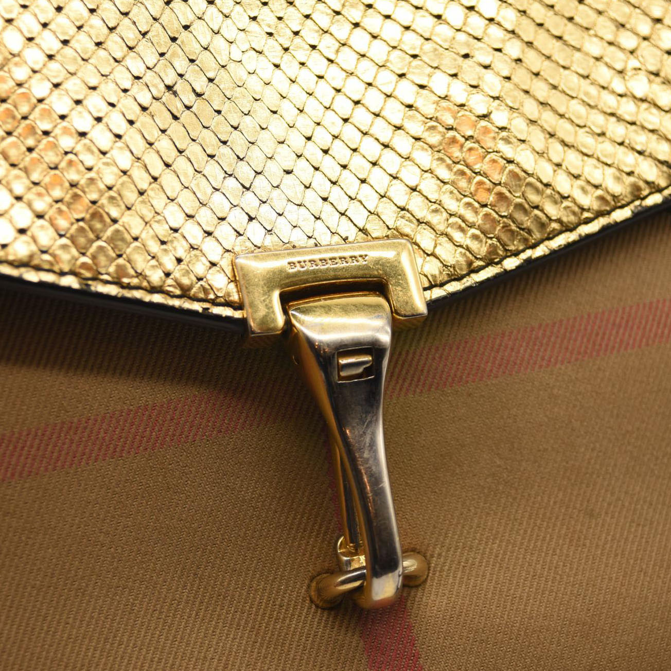 BURBERRY Derby Calfskin House Check Small Macken Crossbody Bag Gold