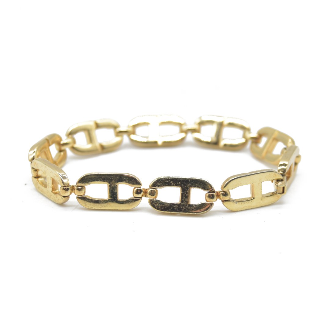 $500 Dior Gold Plated CD Logo Link Chain Bracelet Golden